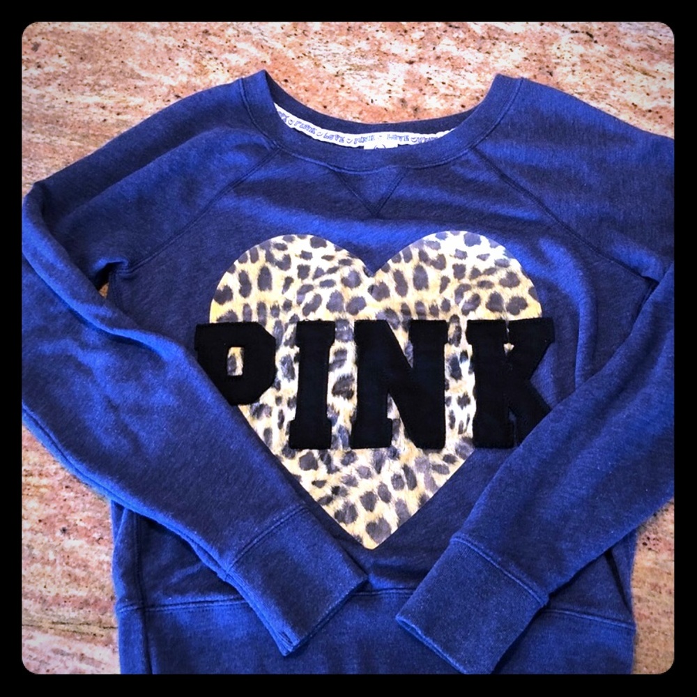 Blue PINK Sweatshirt With Cheetah Print Heart